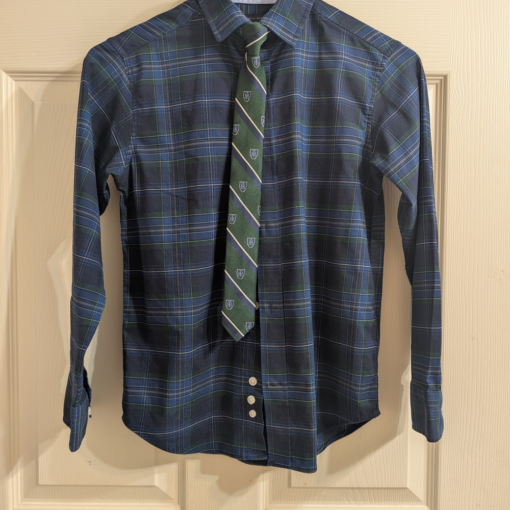 Tommy Hilfiger Navy and Forest Plaid Dress Shirt